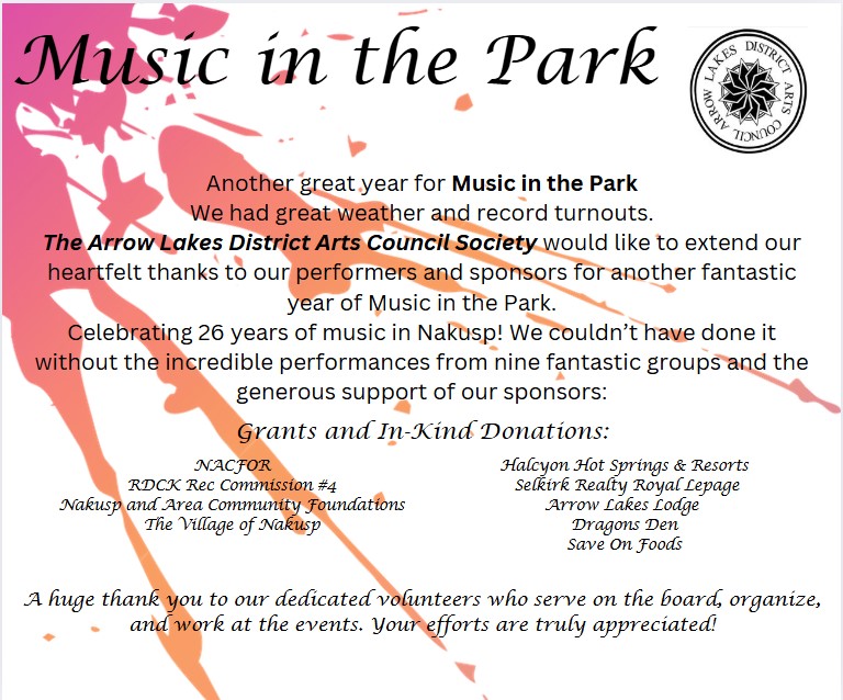 Music in the Park - Thank-you